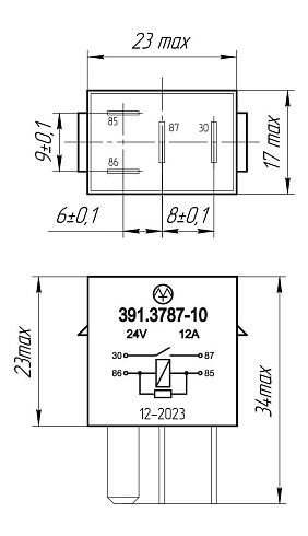 391.3787-10 24В 12А 4-х контактное с резистором
