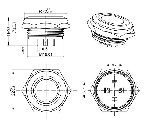 Переключатель кнопочный ПК-19А-К (замыкающий)