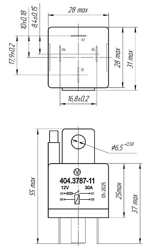 404.3787-11 12В 30А 4-х контактное с предохранителем 