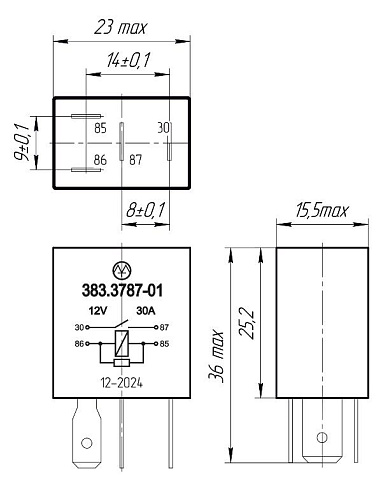 383.3787-01 12В 30А 4-х контактное с резистором