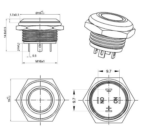 Переключатель кнопочный ПК-16А-К (замыкающий)
